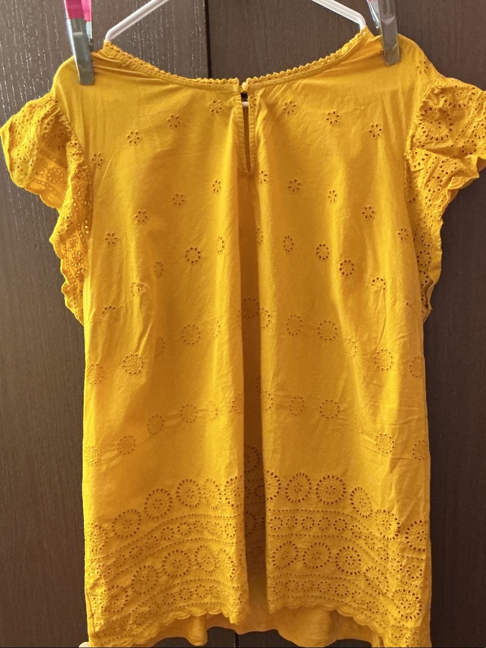 Lane Bryant Mustard Yellow Eyelet Flutter Sleeve Top